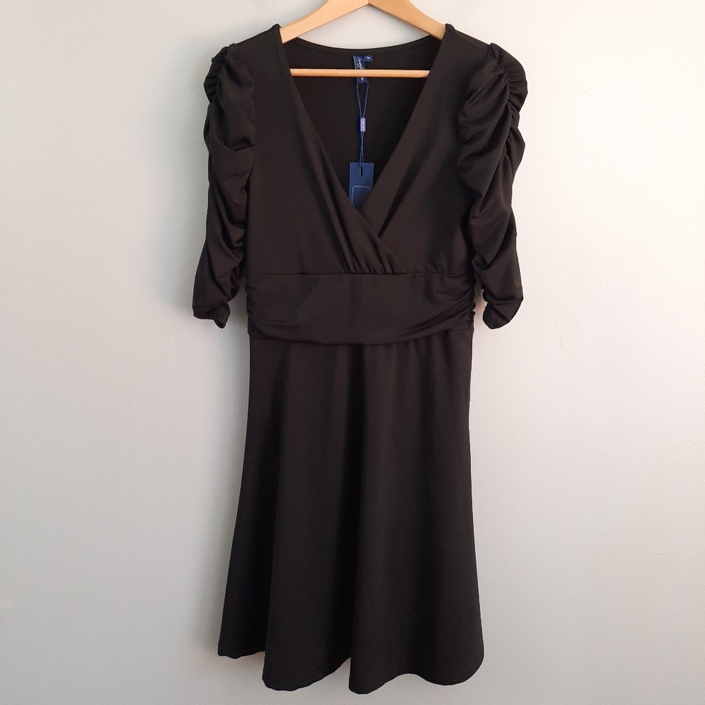 Sapphyra Black V Neck Fit & Flare Dress